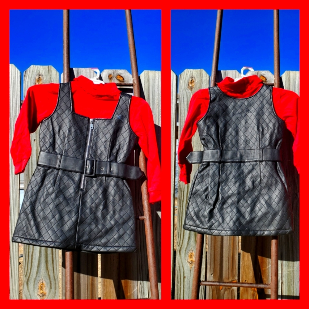 *Vntg* NWOT WHO'S THAT GIRL 2pc leather like romper dress 6X